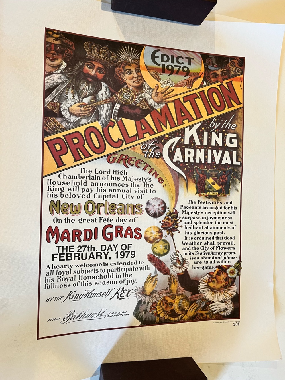 Vintage Mardi Gras New Orleans Carnival Poster - 1979 Proclamation